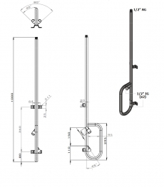 Wandhalter aus Edelstahl 100 cm mit Schutzbügel 2 Abgänge